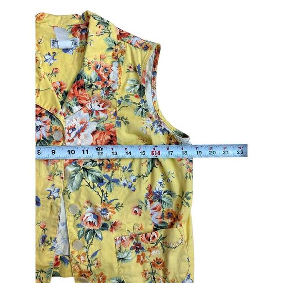 F.L. Malik Women's Yellow Floral Print Button Front Vest Size 10 - Picture 5 of 6